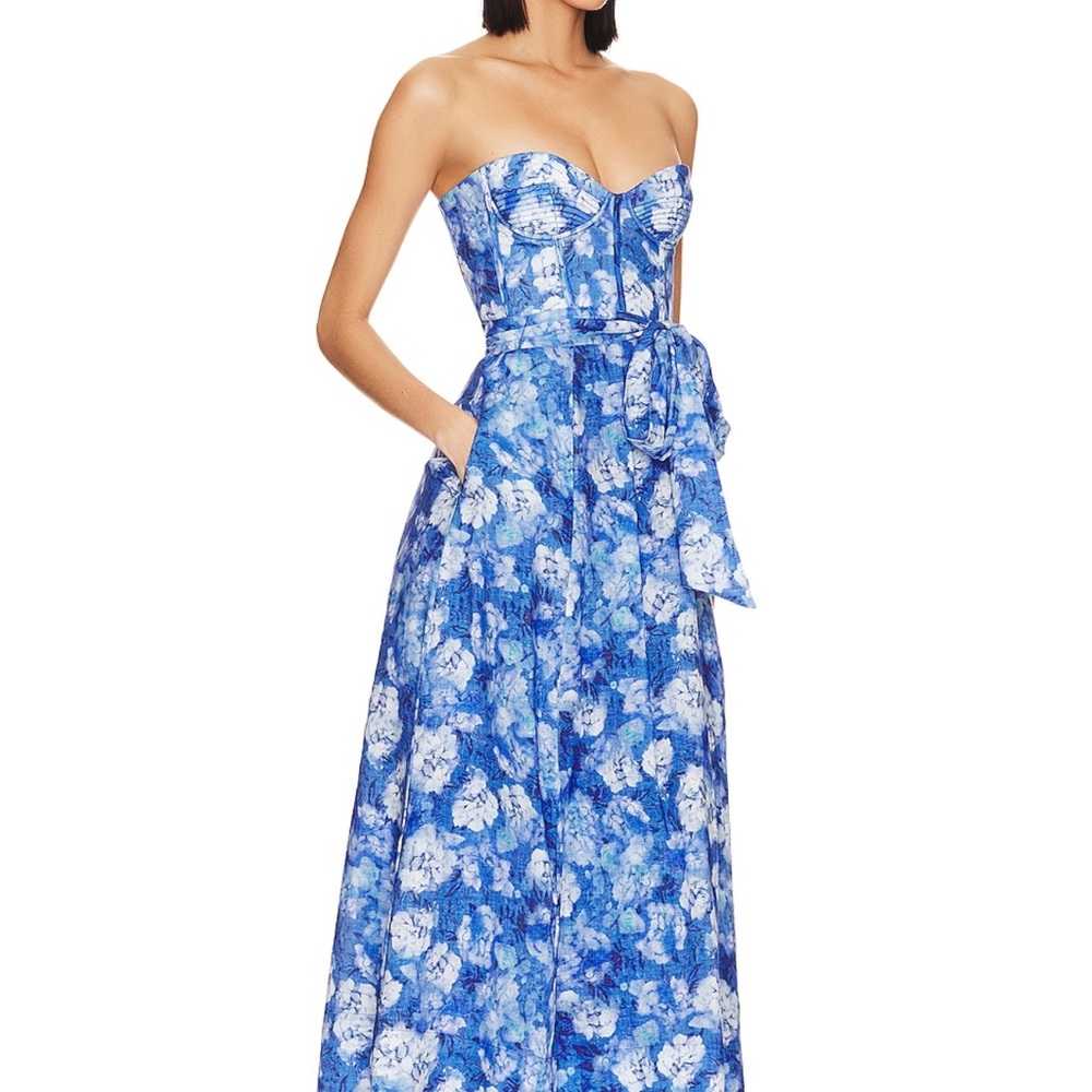 Bardot Blue Floral Strapless Midi Dress - Picture 2 of 5